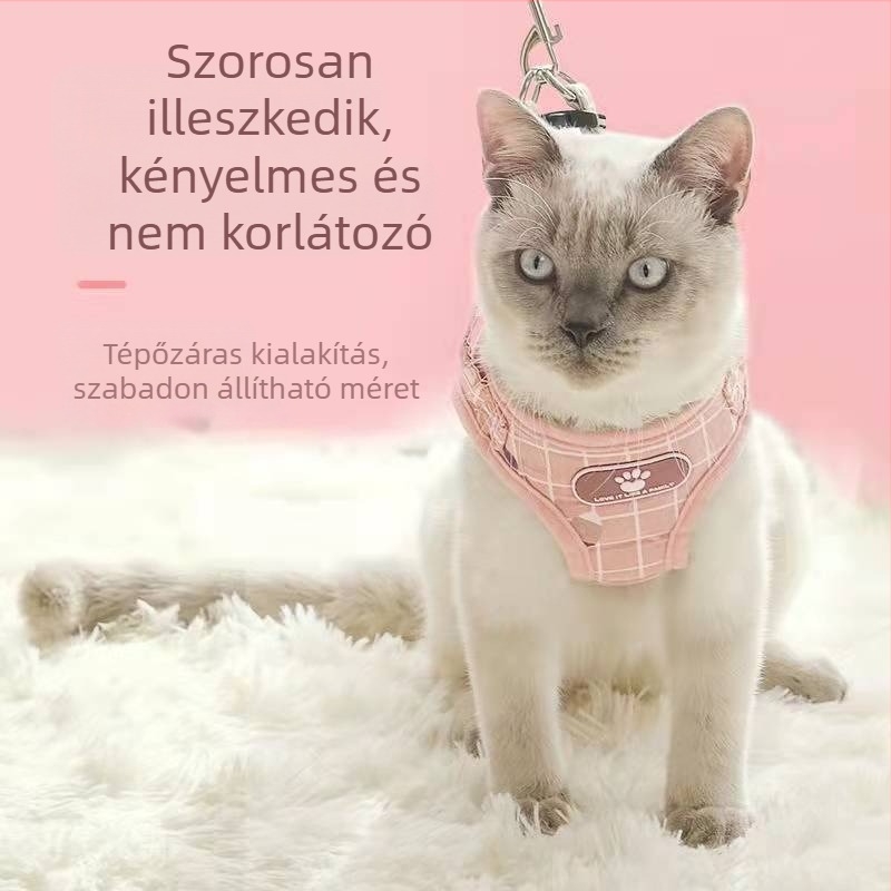 Vest-stílusú fényvisszaverő hámkészlet kutyáknak és macskáknak, kockás mintázat, lélegző anyag, tartozék: póráz