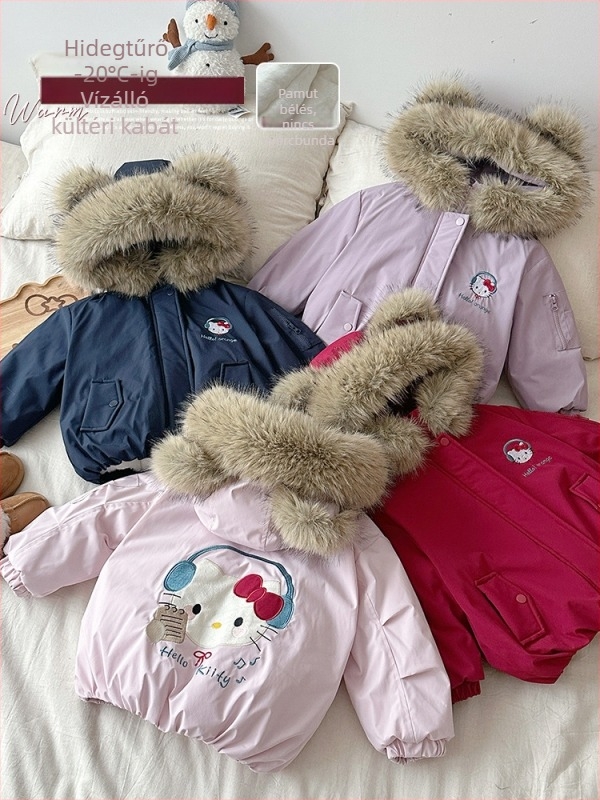 KT Cat gyerek téli kabát, fleece béléses, vastag parka kapucni nélkül, 2025-ös modell