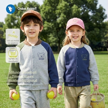 Új gyerekeknek szóló baseball stílusú kabát, casual, állógallér, hosszú ujjú, 1–3 éveseknek, őszi szezon, rajzolt mintával
