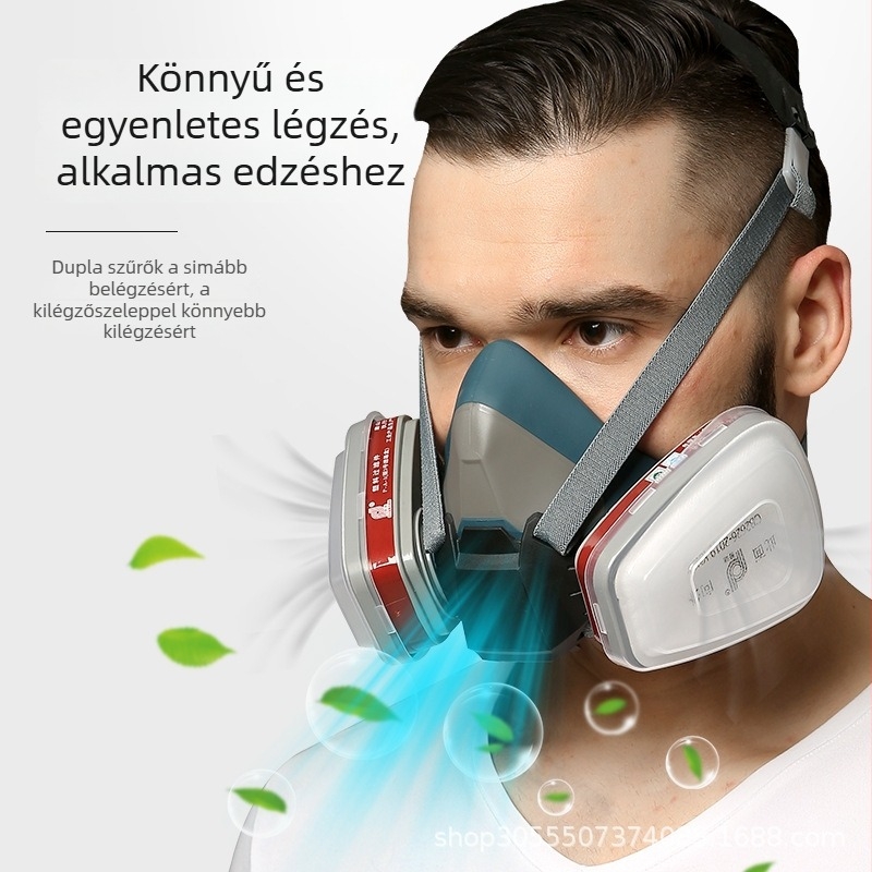 Teljes arcvédő maszk festékpermetezéshez és vegyi környezetekhez; por- és füst elleni légzésvédő kapucni