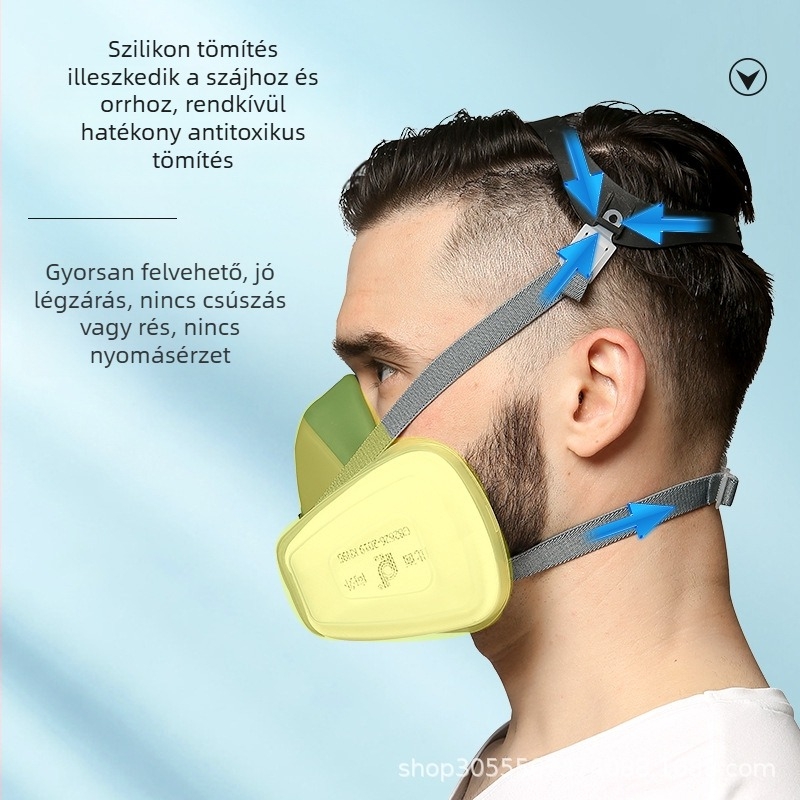 Teljes arcvédő maszk festékpermetezéshez és vegyi környezetekhez; por- és füst elleni légzésvédő kapucni