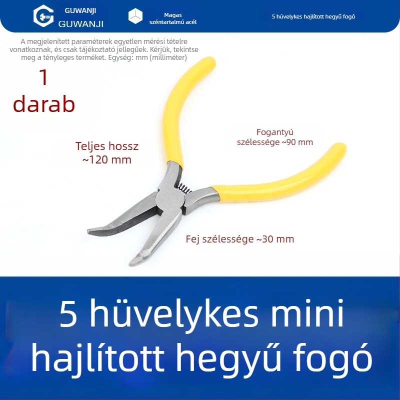 Ívelt végű mini fogó, 5 hüvelykes, villanyszerelőknek, vezetékek szigetelésének eltávolítása, többfunkciós drótfogó ívelt orral, ékszerész fogó