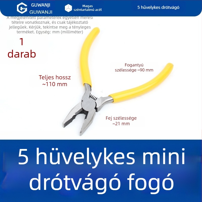 Ívelt végű mini fogó, 5 hüvelykes, villanyszerelőknek, vezetékek szigetelésének eltávolítása, többfunkciós drótfogó ívelt orral, ékszerész fogó