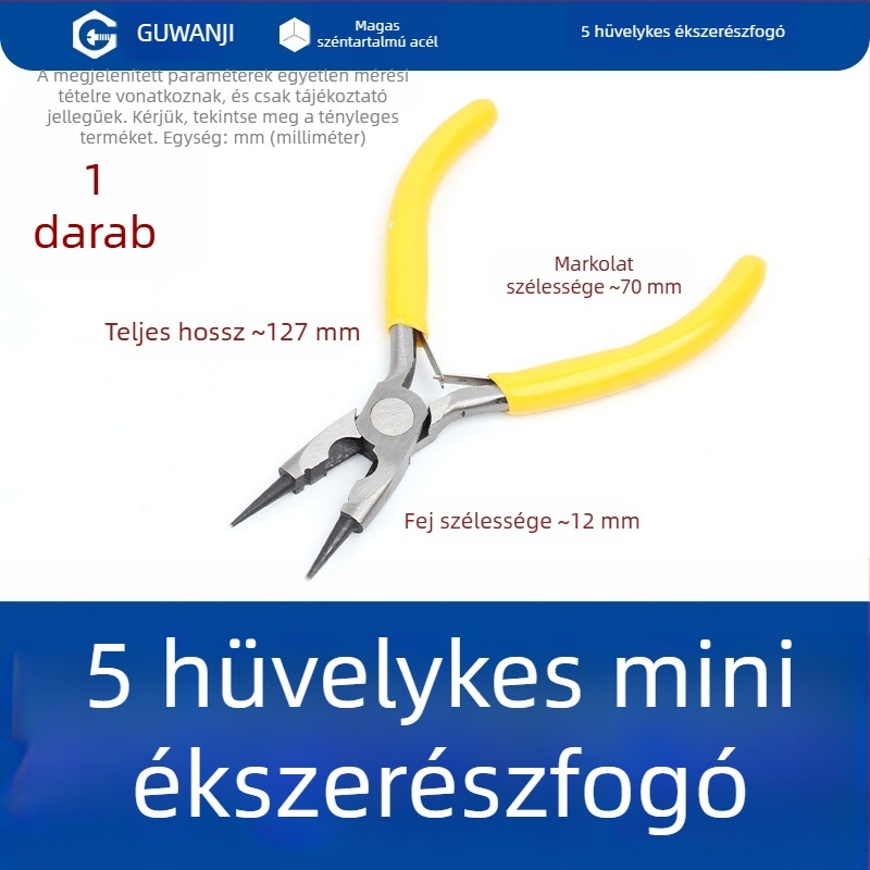 Ívelt végű mini fogó, 5 hüvelykes, villanyszerelőknek, vezetékek szigetelésének eltávolítása, többfunkciós drótfogó ívelt orral, ékszerész fogó