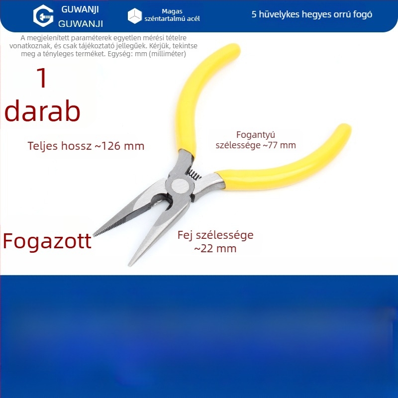 Ívelt végű mini fogó, 5 hüvelykes, villanyszerelőknek, vezetékek szigetelésének eltávolítása, többfunkciós drótfogó ívelt orral, ékszerész fogó