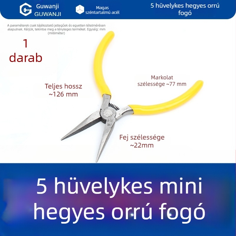 Ívelt végű mini fogó, 5 hüvelykes, villanyszerelőknek, vezetékek szigetelésének eltávolítása, többfunkciós drótfogó ívelt orral, ékszerész fogó