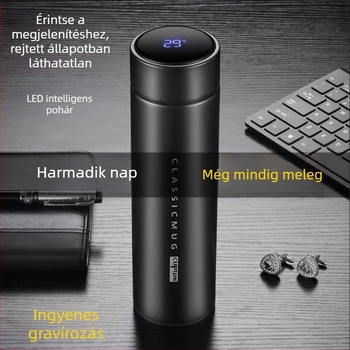 Okos termosz pohár egyetemistáknak, prémium kivitelezés, hőmérséklet-érzékelés, nagy kapacitás, 304 rozsdamentes acél, üzleti autóhoz