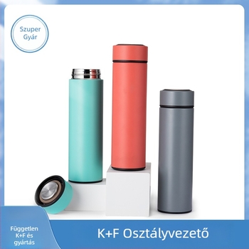 Premium 304 rozsdamentes acél termosz pohár hőmérséklet kijelzővel, szigetelve, 500 ml