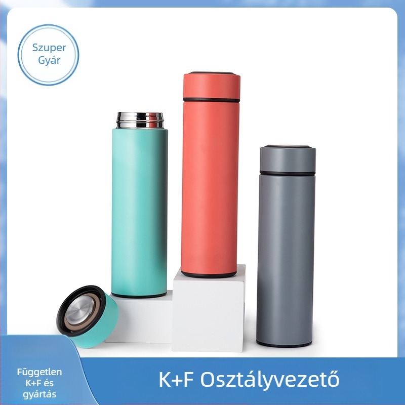 Premium 304 rozsdamentes acél termosz pohár hőmérséklet kijelzővel, szigetelve, 500 ml