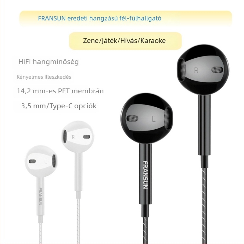 FRANSUN A02 Fél-fül HiFi Sztereó Fejhallgató Mikrofon