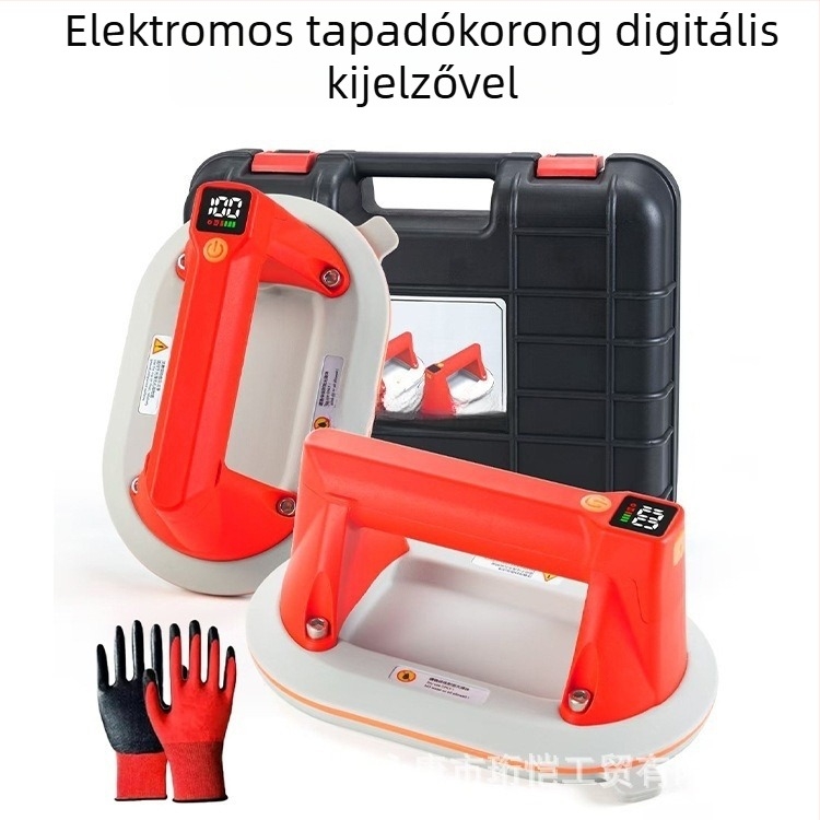 Digitális kijelzős vákuumos szívóeszköz plakkokra és üvegre, elektromos, automata levegőpumpával, hordozható emelő