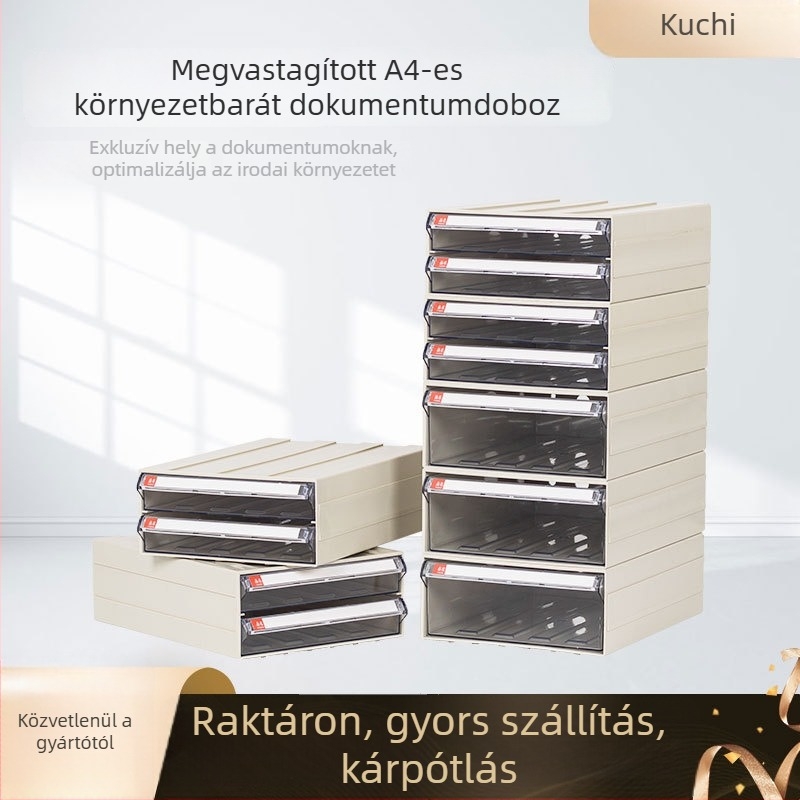 Átlátszó műanyag A4-es fájlbox fiókos tároló irodai szervezéshez, vastagított dizájn