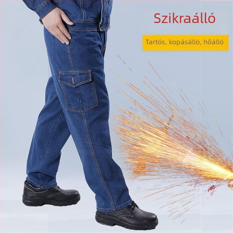 Férfi vastagított munkanadrág pamutból és denimből, kopásálló, lángálló, hegesztéshez