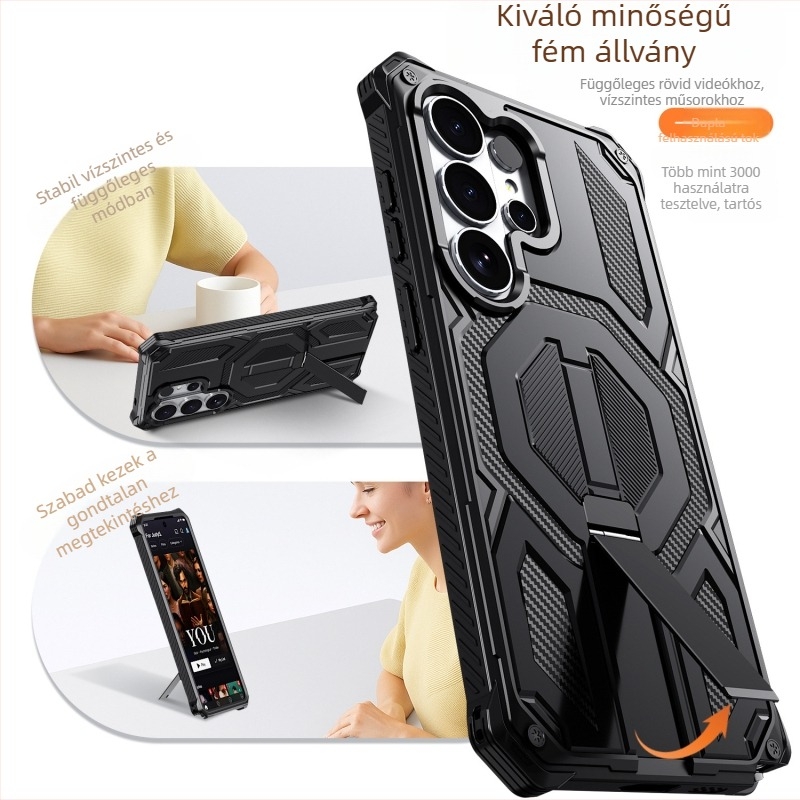 Samsung S26 Ultra tok 3-in-1 katonai szintű védelemmel, ütésálló és mágneses állvánnyal, kompatibilis S25/S24