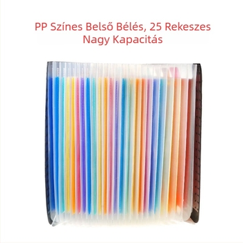 13/25 rekeszű akordeon mappa, színes belső bélés, fekete külső, méret 33x25 cm