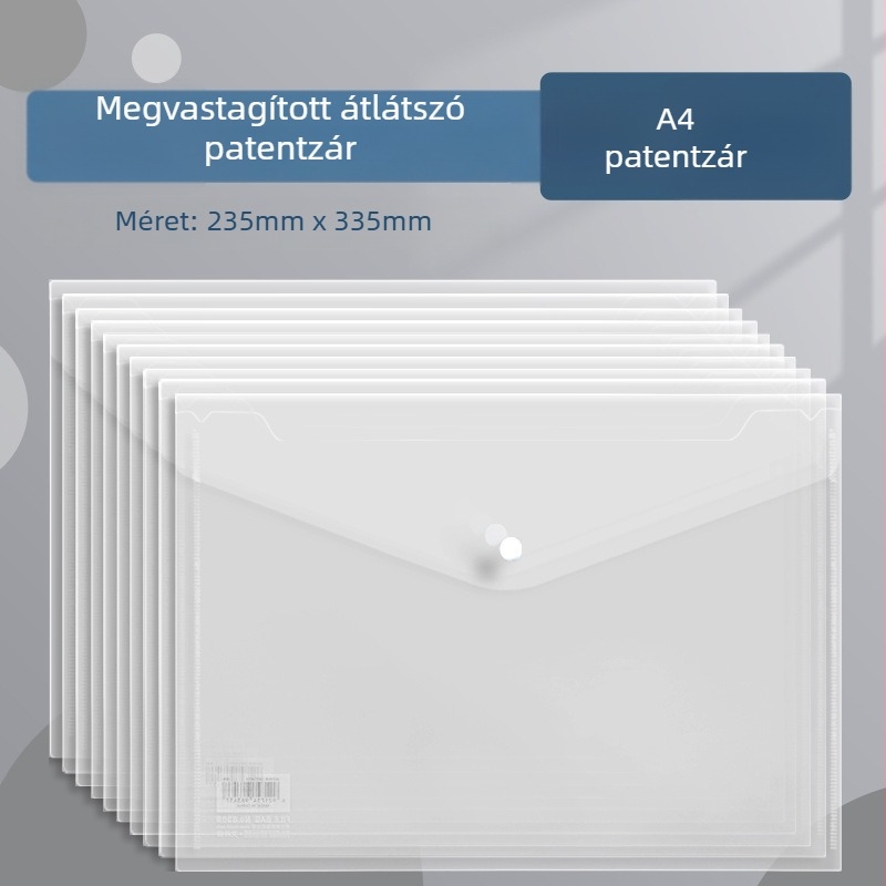 Deli 8308 A4 átlátszó fájl taska gombos zárással, vizsga- és dokumentumtárolásra, műanyag, nagy kapacitás.