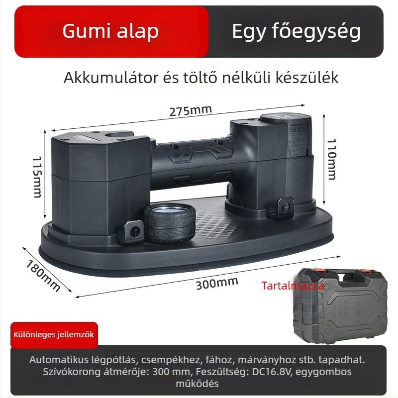 Longben akkumulátoros vákuumos emelő üveghez, csempéhez és márványhoz – erős szívóhatás, méretei 300 × 180 mm