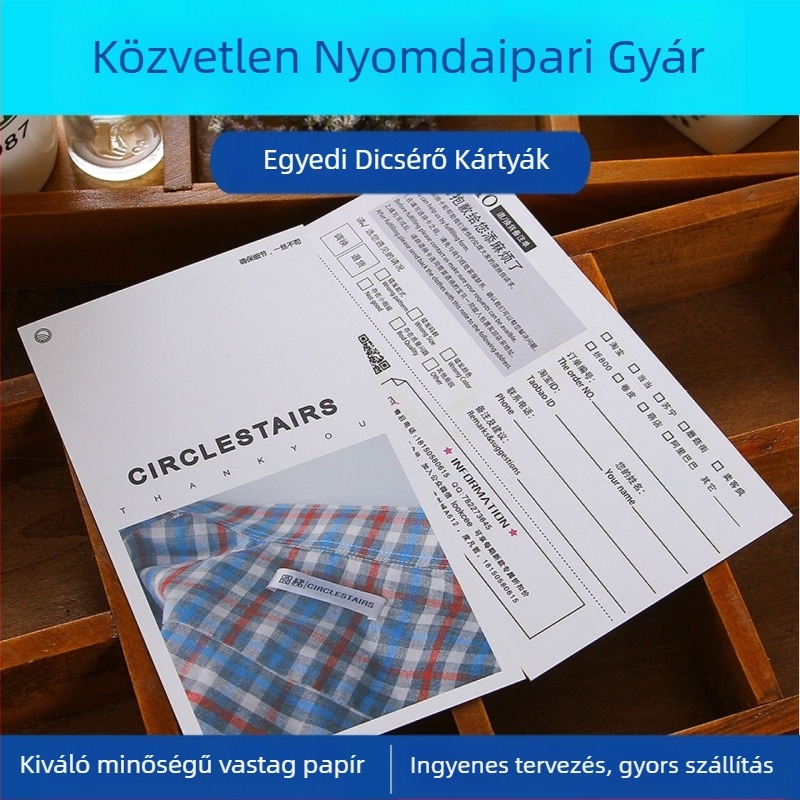 Elvitelre szóló köszönőkártya és egyszerű utóközvetítő kártya, színes offset nyomtatás bevont papíron