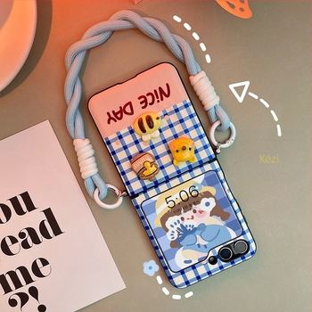Samsung Galaxy Z Flip6/Z Flip5 kék crossbody tok, tacskó és Micimackó design, ütésvédelmes, műbőr