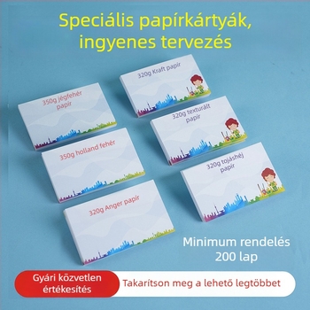 S alakú kártyák akasztó címkékkel, utóértékesítési és köszönő kártyák, nyomtatott hajtogatott kártyák, esküvői és születésnapi kártyák, kaparós kártyák és postai képeslapok.