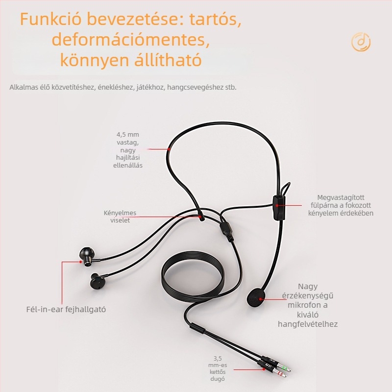 Új vezetékes gaming headset 3,5 mm-es csatlakozóval, univerzális kompatibilitás mobiltelefonhoz és PC-hez, integrált monitorozó mikrofon, kényelmes hosszú viseléshez