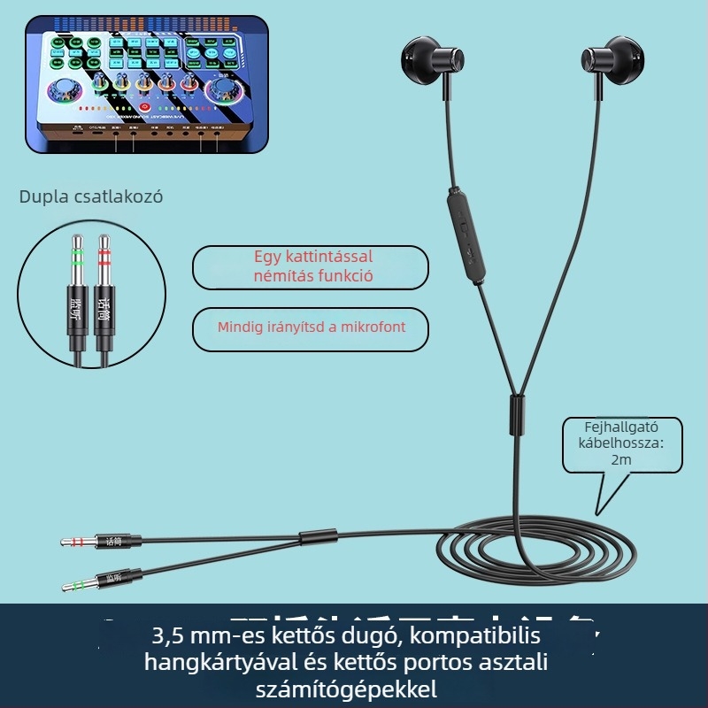 Új vezetékes gaming headset 3,5 mm-es csatlakozóval, univerzális kompatibilitás mobiltelefonhoz és PC-hez, integrált monitorozó mikrofon, kényelmes hosszú viseléshez