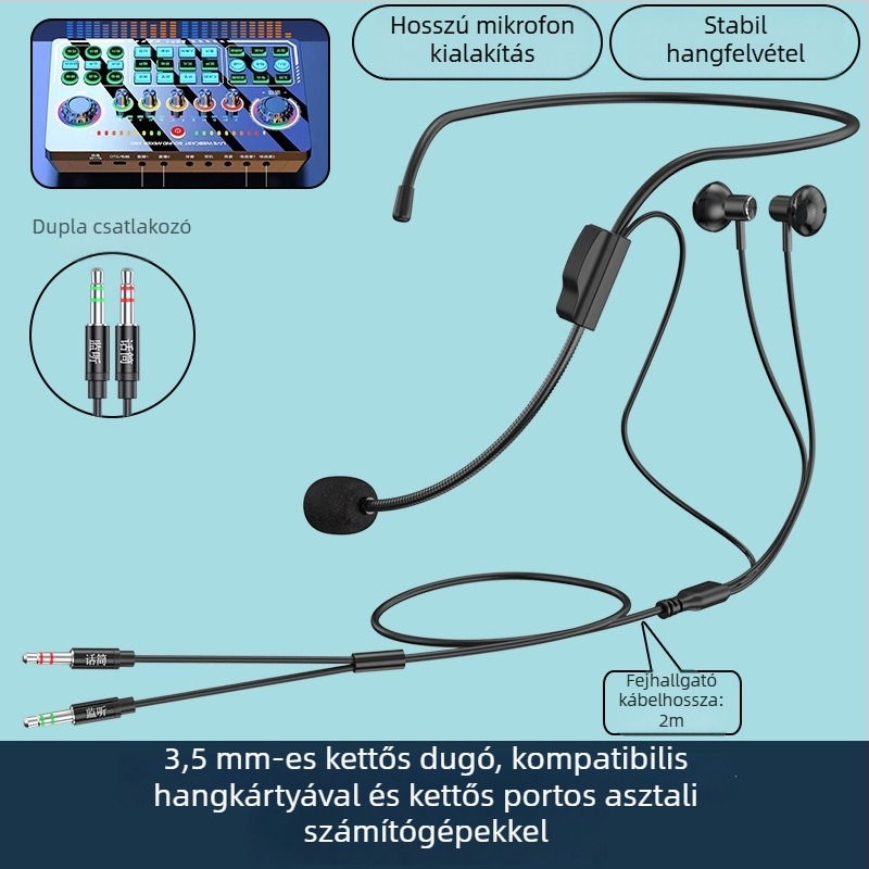 Új vezetékes gaming headset 3,5 mm-es csatlakozóval, univerzális kompatibilitás mobiltelefonhoz és PC-hez, integrált monitorozó mikrofon, kényelmes hosszú viseléshez