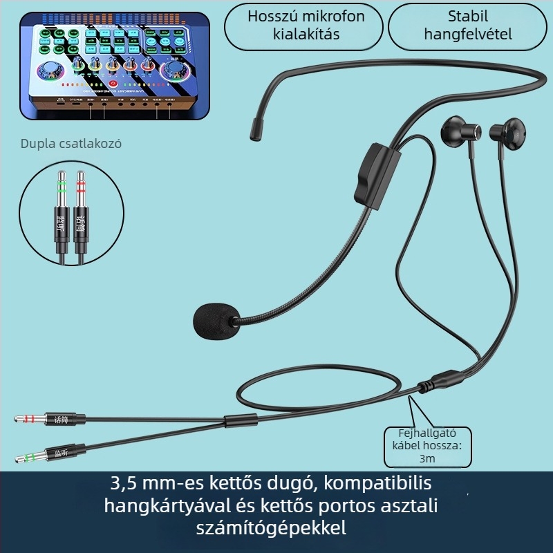 Új vezetékes gaming headset 3,5 mm-es csatlakozóval, univerzális kompatibilitás mobiltelefonhoz és PC-hez, integrált monitorozó mikrofon, kényelmes hosszú viseléshez