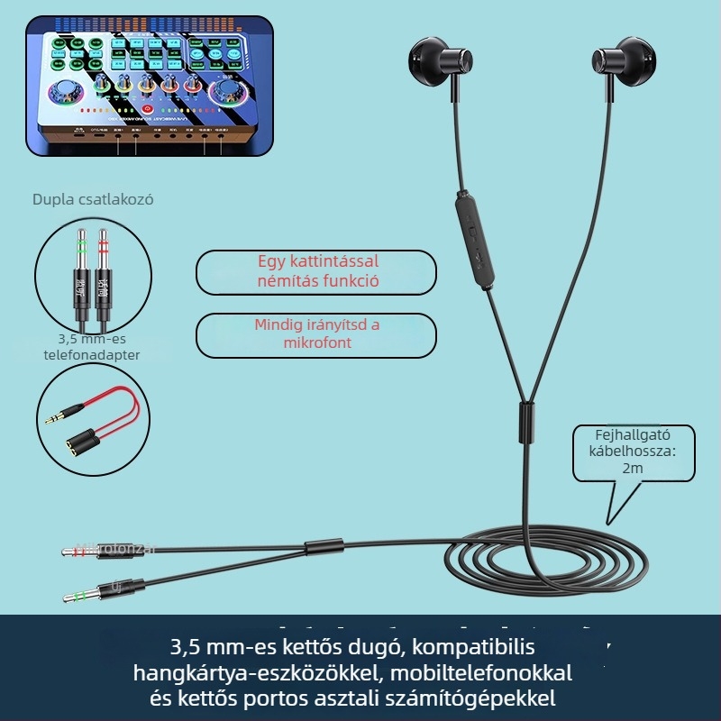 Új vezetékes gaming headset 3,5 mm-es csatlakozóval, univerzális kompatibilitás mobiltelefonhoz és PC-hez, integrált monitorozó mikrofon, kényelmes hosszú viseléshez