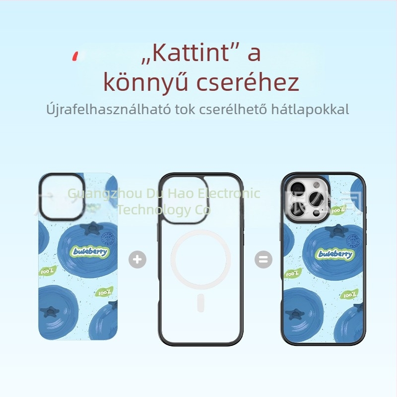 Mágneses iPhone tok cserélhető hátlappal, átlátszó TPU, az iPhone 12–16 sorozathoz