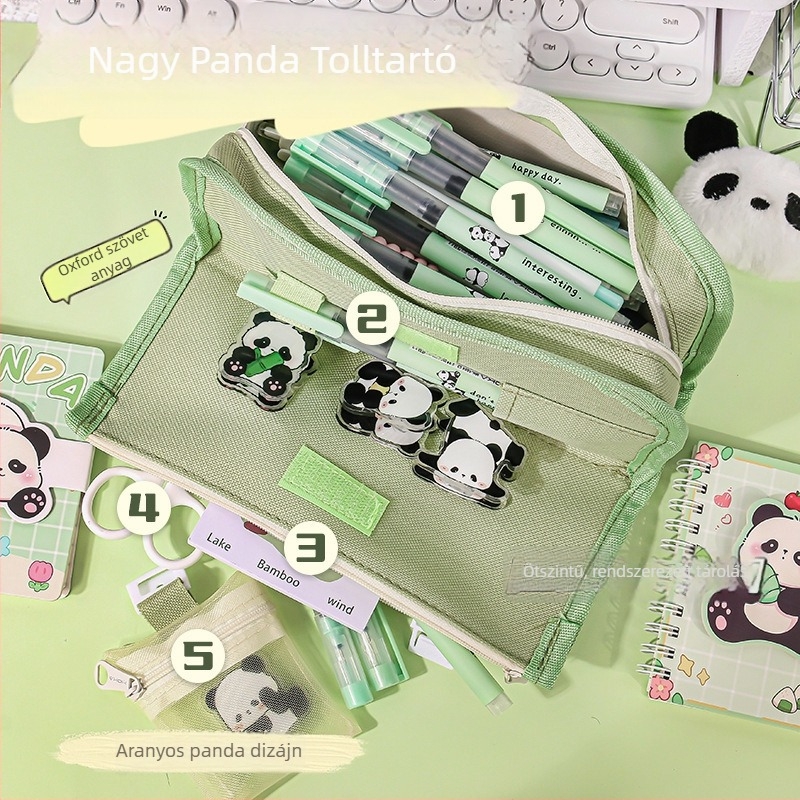 Rajzfilm panda tolltartó, nagy kapacitású, iskolai kellék