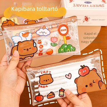 Capybara átlátszó hálós tolltartó, PVC iskolai szervező, nagy kapacitás