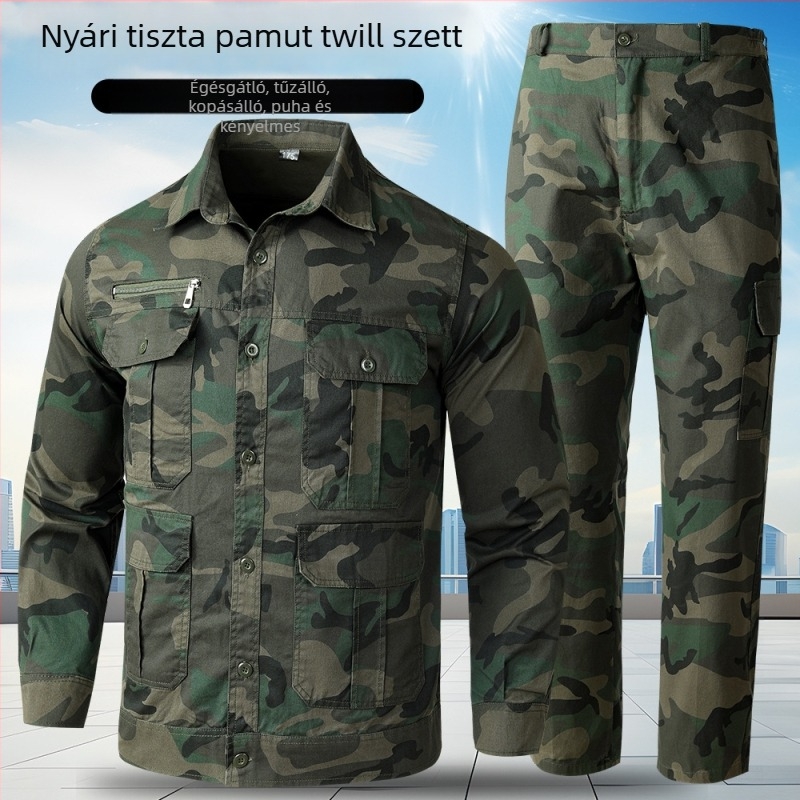 Férfiak számára könnyű terepmintás munkaruha készlet, gyár- és műhelyruha, 100% pamut, nedvességelvezető