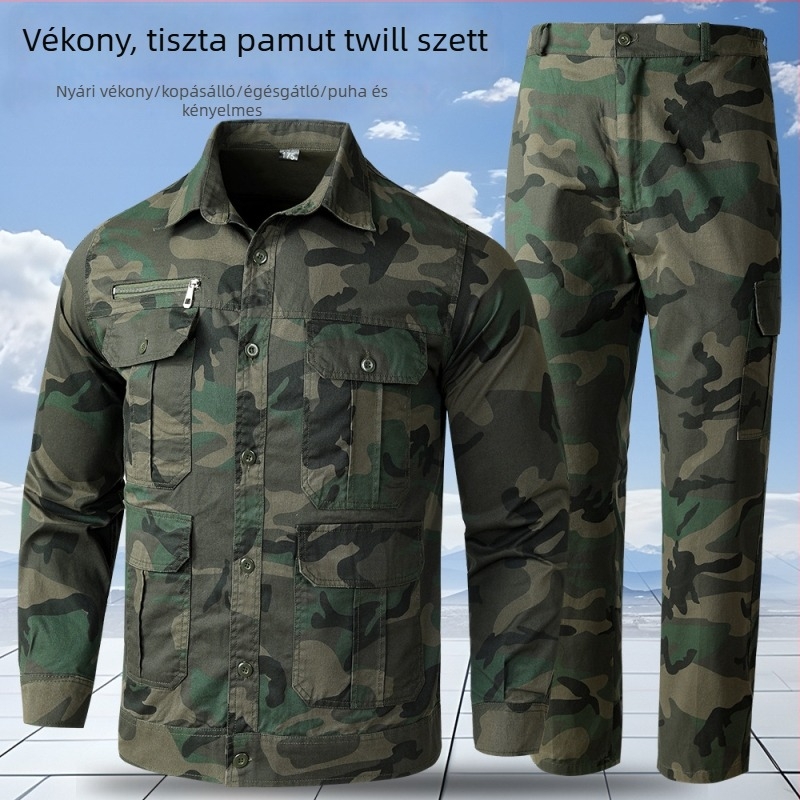 Férfiak számára könnyű terepmintás munkaruha készlet, gyár- és műhelyruha, 100% pamut, nedvességelvezető