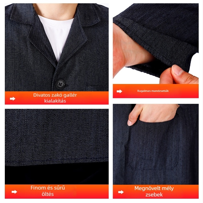 Denim hosszú munkakabát porvédő, kopásálló