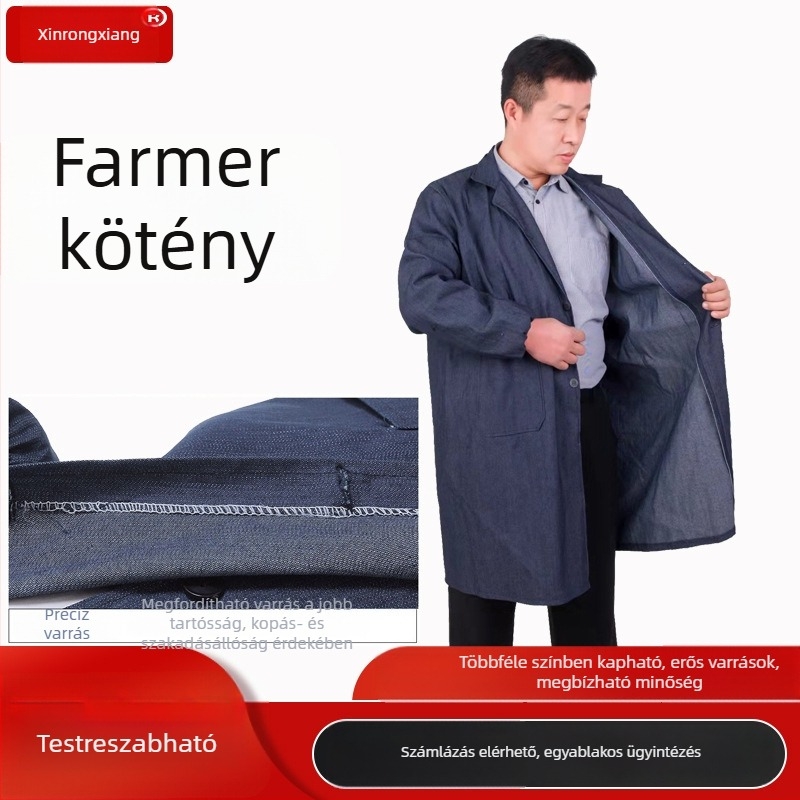 Vastagított denim munkaruházat felnőtteknek – kék, gyári műhely munkaöltözet, védőruha