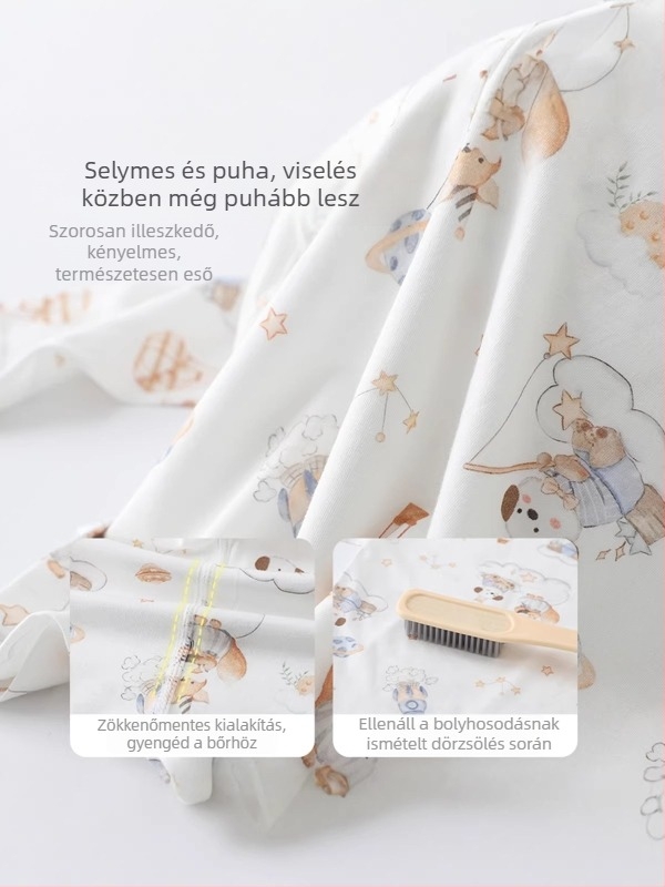 Gyerekeknek nyári 100% pamut pizsama készlet, 3/4 ujjú, uniszex, könnyű otthoni viselet