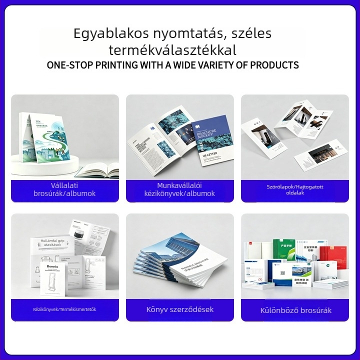 Személyre szabott termékinstrukciók és három- és négylapos brosúrák nyomtatása
