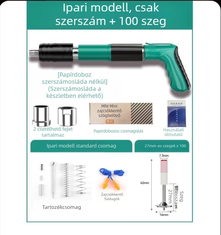 Mennyezetre szerelő eszköz – integrált szegezőpisztoly, mini pisztoly, 7.3, műanyag–acél modell