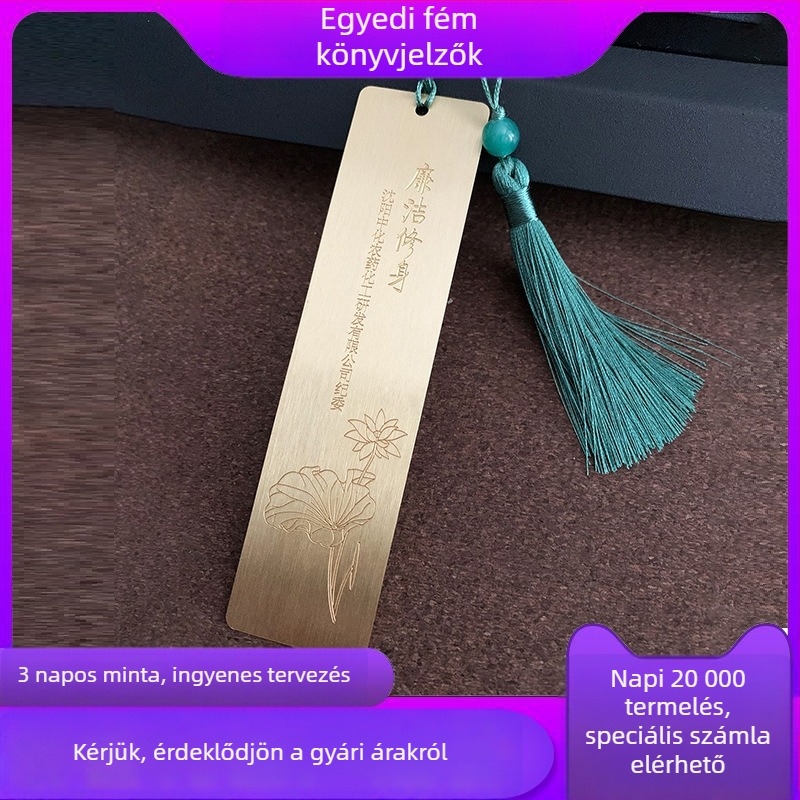 Fém gravírozott áttört könyvjelző, testreszabható diák emlék, sárgaréz könyvjelző mérővonallal és gyöngyös bojtokkal