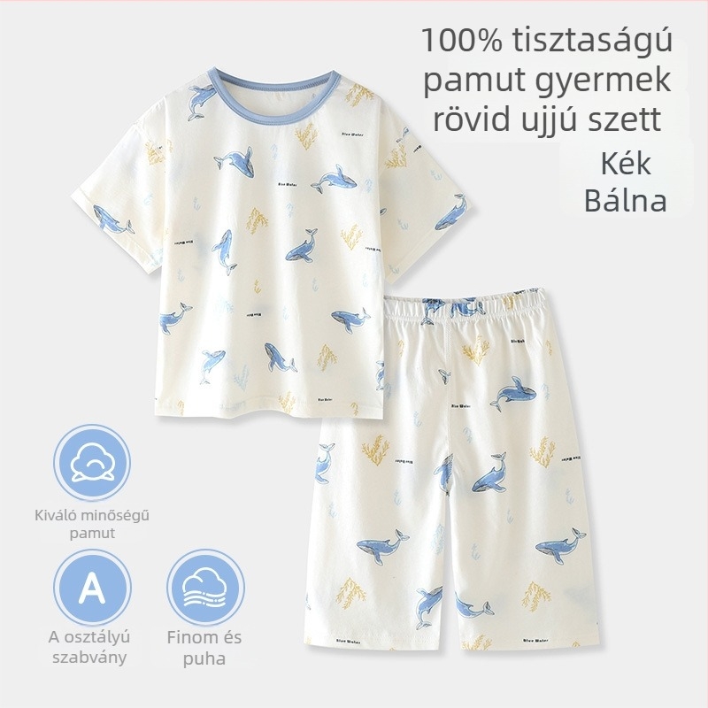 Tongbeijia A-osztályú nyári gyerekek otthoni ruházata 100% pamut – rövid ujjú pizsama, uniszex, karikatúra mintával