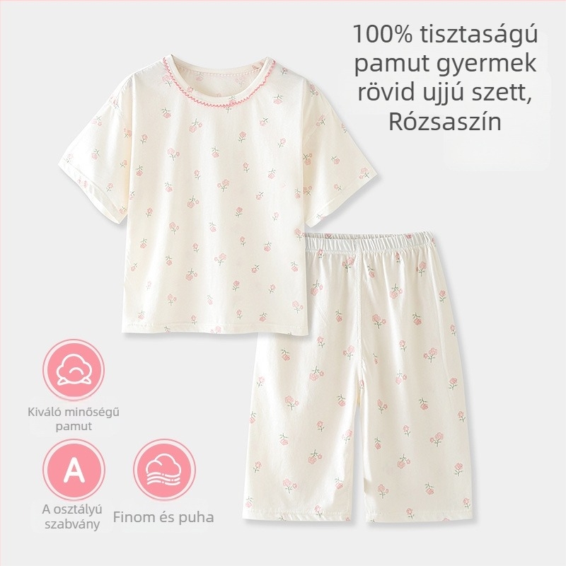 Tongbeijia A-osztályú nyári gyerekek otthoni ruházata 100% pamut – rövid ujjú pizsama, uniszex, karikatúra mintával
