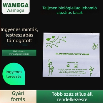 Áttetsző műanyag csomagoló tasak cipzárral, teljesen biológiailag lebomló PLA tasak ruházathoz