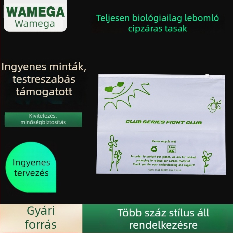 Áttetsző műanyag csomagoló tasak cipzárral, teljesen biológiailag lebomló PLA tasak ruházathoz