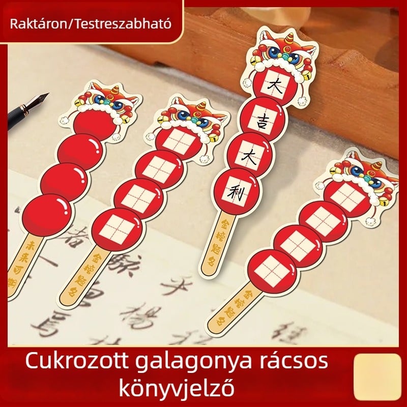 Újévi kreatív galagonyás kandírozott könyvjelző és kaligrafiai papír Tianzige rácsos, kínai stílusú