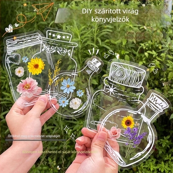 Szárított virágokból készült könyvjelzők gyerekek DIY-hez, átlátszó anyagok, Tavasz üvegben préselt virágok