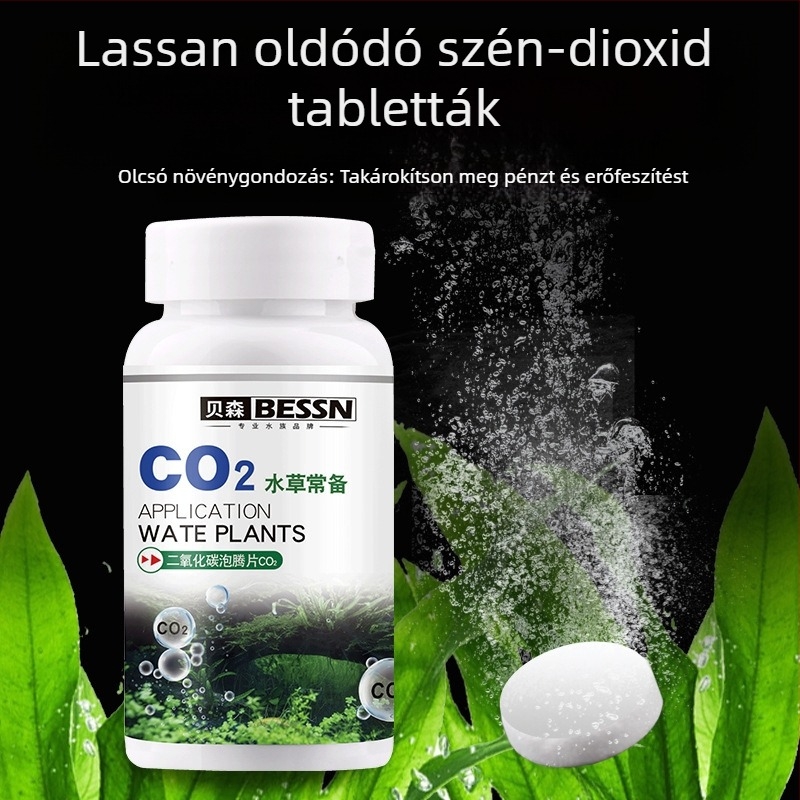 CO2-tartós felszabadulású tabletták akváriumhoz, pezsgőtabletták CO2-generátor cseréje