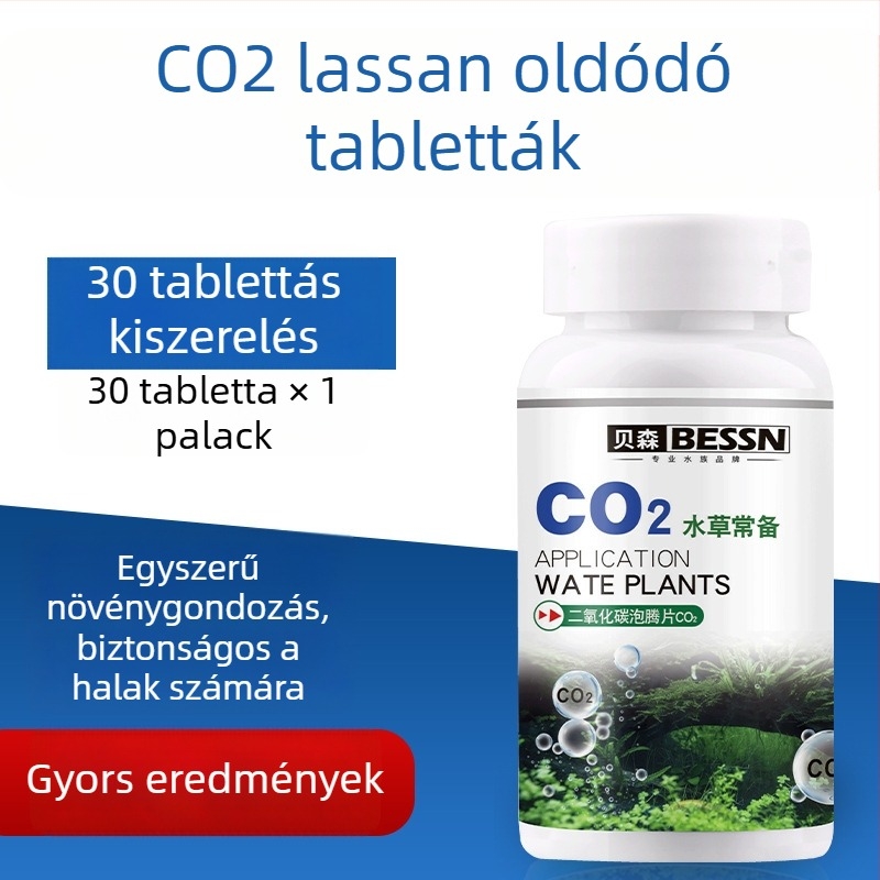 CO2-tartós felszabadulású tabletták akváriumhoz, pezsgőtabletták CO2-generátor cseréje