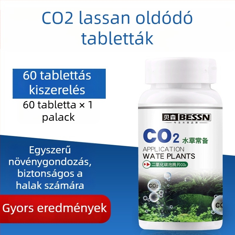 CO2-tartós felszabadulású tabletták akváriumhoz, pezsgőtabletták CO2-generátor cseréje