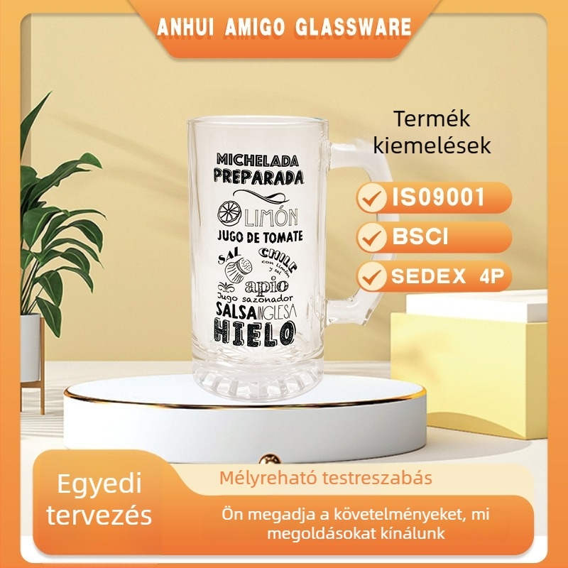 Testreszabható egyenes testű üveg söröskorsó dekál matricával, 480 ml/500 ml/17 oz, környezetbarát